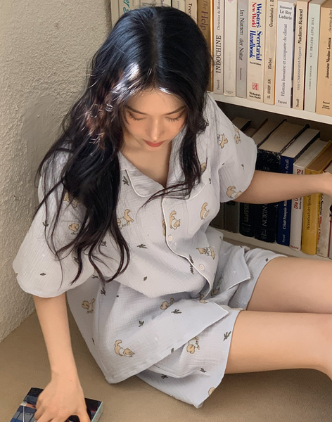 [Juuneedu] Mocha Cotton Short Sleeve Pyjama Set