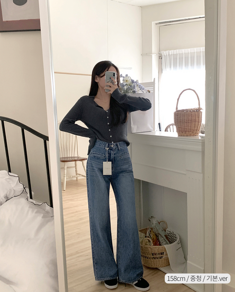 [GIRLS RECIPE] Slit Pocket Long Wide Denim Pants