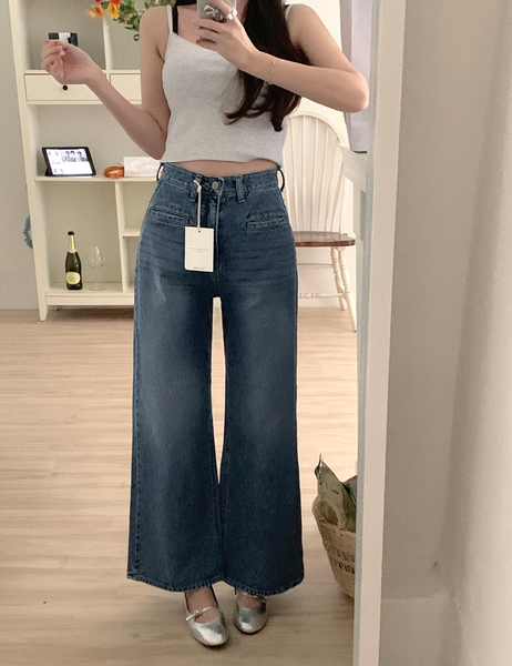 [GIRLS RECIPE] Slit Pocket Long Wide Denim Pants