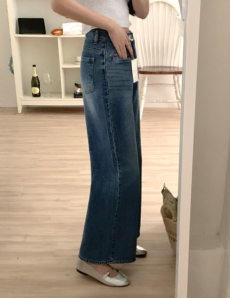 [GIRLS RECIPE] Slit Pocket Long Wide Denim Pants