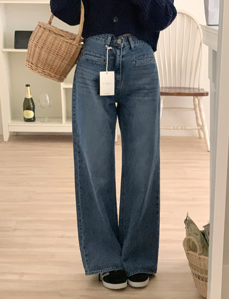 [GIRLS RECIPE] Slit Pocket Long Wide Denim Pants