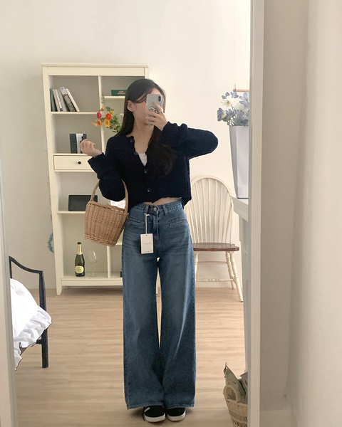 [GIRLS RECIPE] Slit Pocket Long Wide Denim Pants