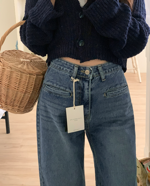 [GIRLS RECIPE] Slit Pocket Long Wide Denim Pants