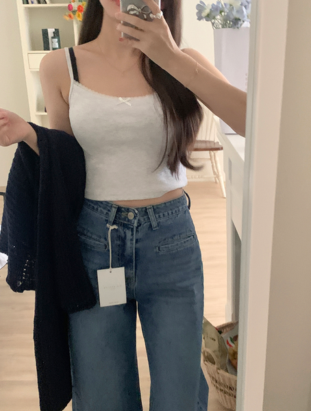 [GIRLS RECIPE] Slit Pocket Long Wide Denim Pants