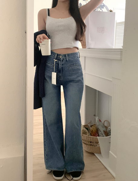 [GIRLS RECIPE] Slit Pocket Long Wide Denim Pants