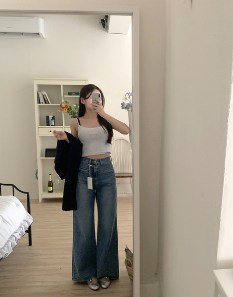 [GIRLS RECIPE] Slit Pocket Long Wide Denim Pants