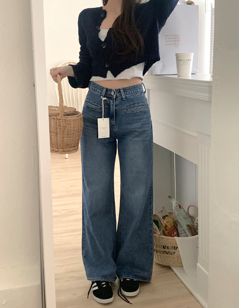 [GIRLS RECIPE] Slit Pocket Long Wide Denim Pants