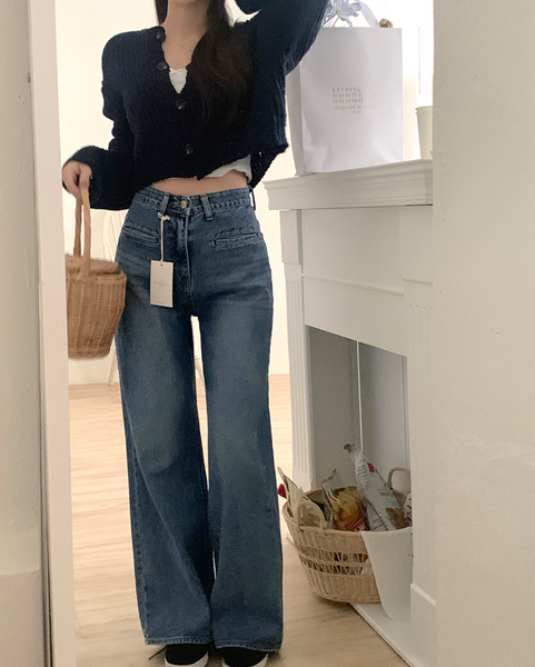 [GIRLS RECIPE] Slit Pocket Long Wide Denim Pants