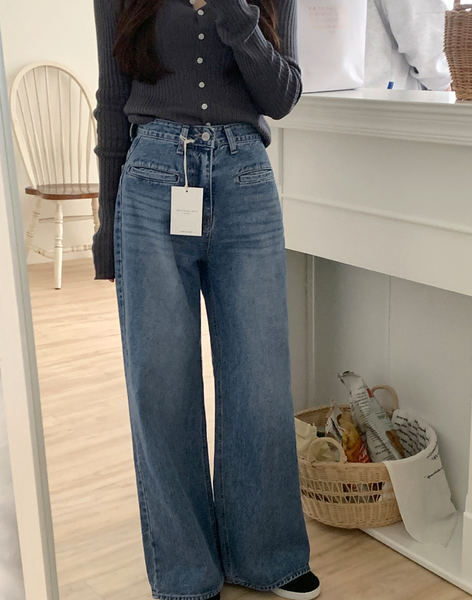 [GIRLS RECIPE] Slit Pocket Long Wide Denim Pants