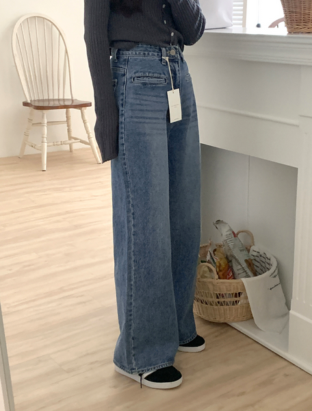 [GIRLS RECIPE] Slit Pocket Long Wide Denim Pants