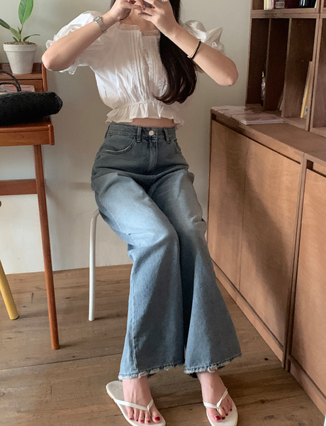 [GIRLS RECIPE] Washed Long Wide Denim Pants