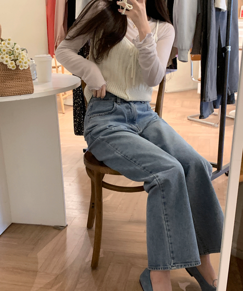 [GIRLS RECIPE] Mild Wide Denim Pants