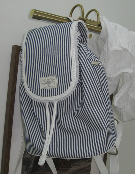 [Letter from Moon] Stripe Lace Cotton Backpack (Navy)