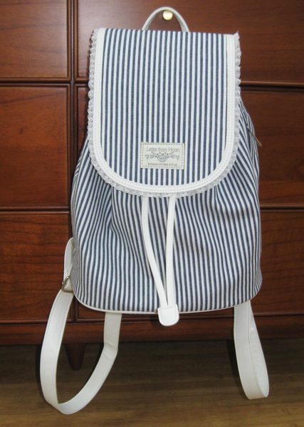 [Letter from Moon] Stripe Lace Cotton Backpack (Navy)