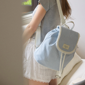 [Letter from Moon] Stripe Lace Cotton Backpack (Skyblue)