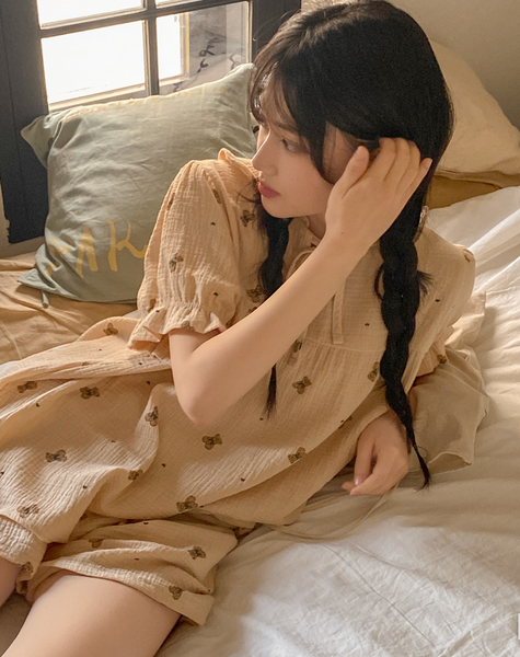 [Juuneedu] Romantic Mandy Bear Cotton Short Sleeve Pyjama Set