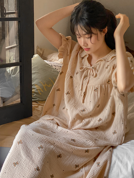 [Juuneedu] Romantic Mandy Bear Cotton Short Sleeve Pyjama Set