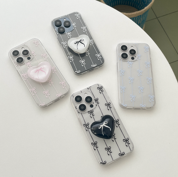 [Mademoment] Line Ribbon Pattern Clear Phone Case (3 Types)