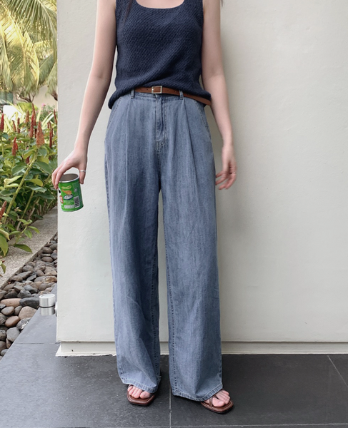 [SLOWAND] # SLOWMADE Cool Summer Linen Denim Wide Pants