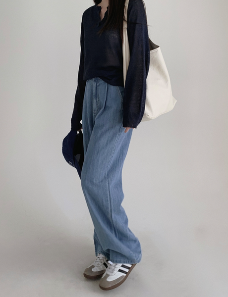 [SLOWAND] # SLOWMADE Cool Summer Linen Denim Wide Pants