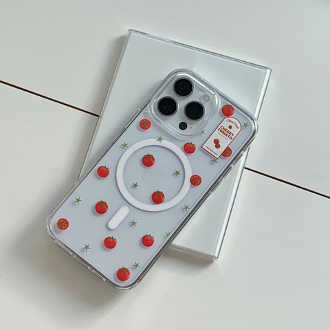 [OLIVET] Cherry Tomato Patten Clear Phone Case (MagSafe / Jelly)