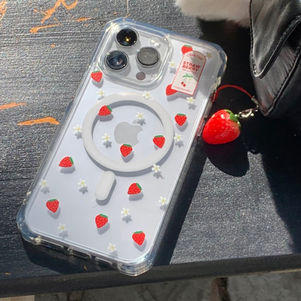 [OLIVET] Strawberry Patten Clear Phone Case (MagSafe / Jelly)
