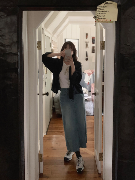 [SLOWAND] # SLOWMADE Summer Vintage Denim Long Skirt