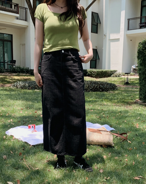 [SLOWAND] # SLOWMADE Summer Vintage Denim Long Skirt