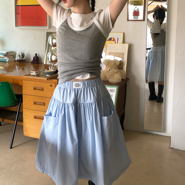 [FROM BEGINNING] Label Banding Midi Skirt