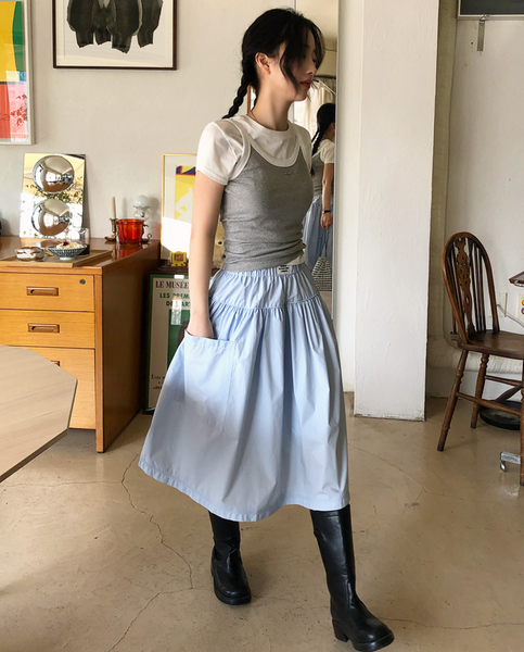 [FROM BEGINNING] Label Banding Midi Skirt