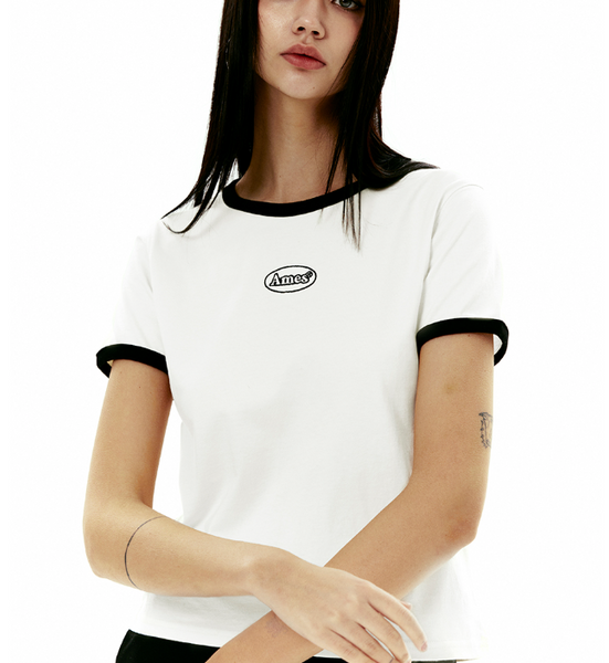 [Ames] SYMBOL LOGO EMBROIDERED CROP TEE WHITE