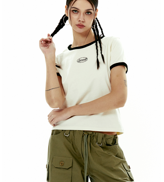 [Ames] SYMBOL LOGO EMBROIDERED CROP TEE CREAM