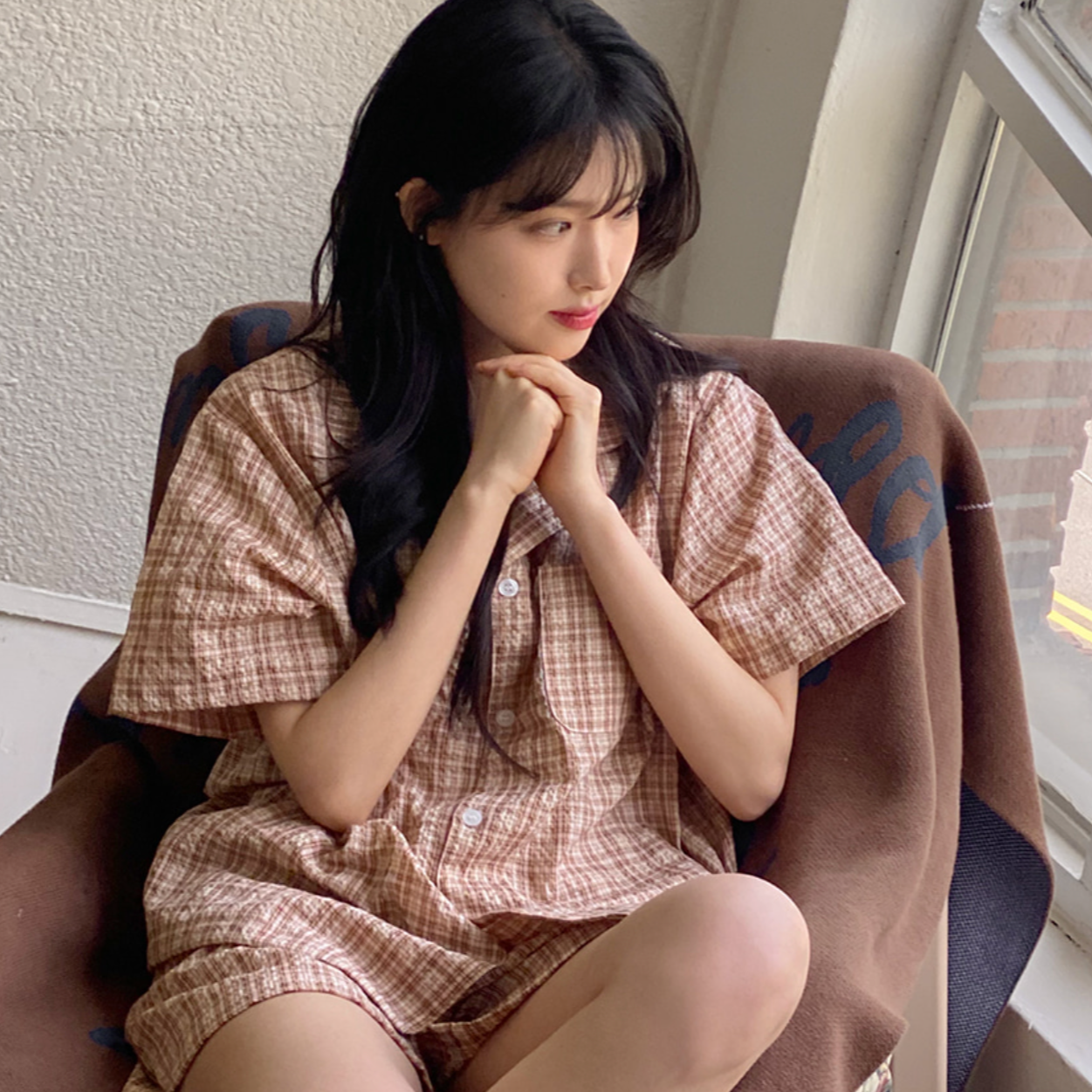 [Juuneedu] Salt Tartan Check Short Sleeve Pyjama Set