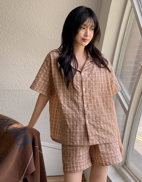 [Juuneedu] Salt Tartan Check Short Sleeve Pyjama Set