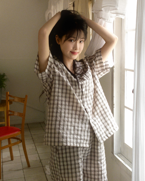 [Juuneedu] Salt Tartan Check Short Sleeve Pyjama Set