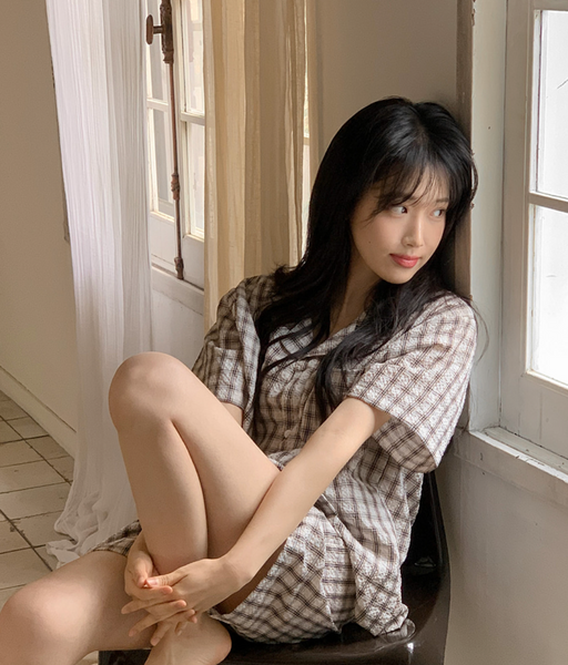 [Juuneedu] Salt Tartan Check Short Sleeve Pyjama Set