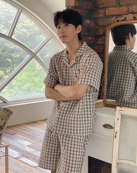 [Juuneedu] Salt Tartan Check Short Sleeve Pyjama Set