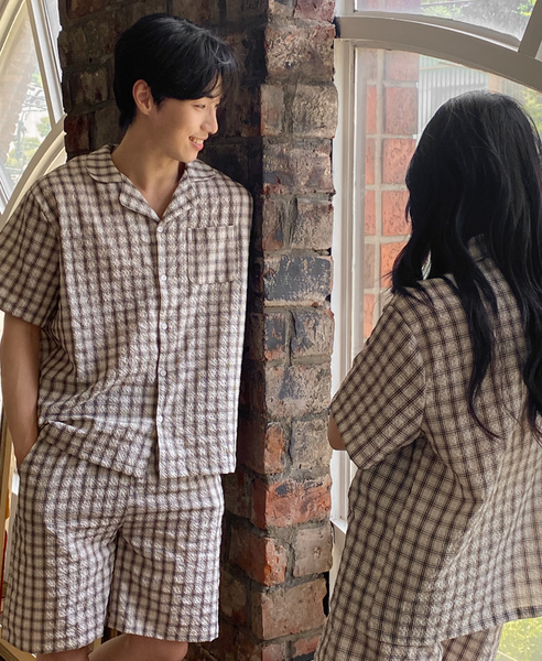 [Juuneedu] Salt Tartan Check Short Sleeve Pyjama Set