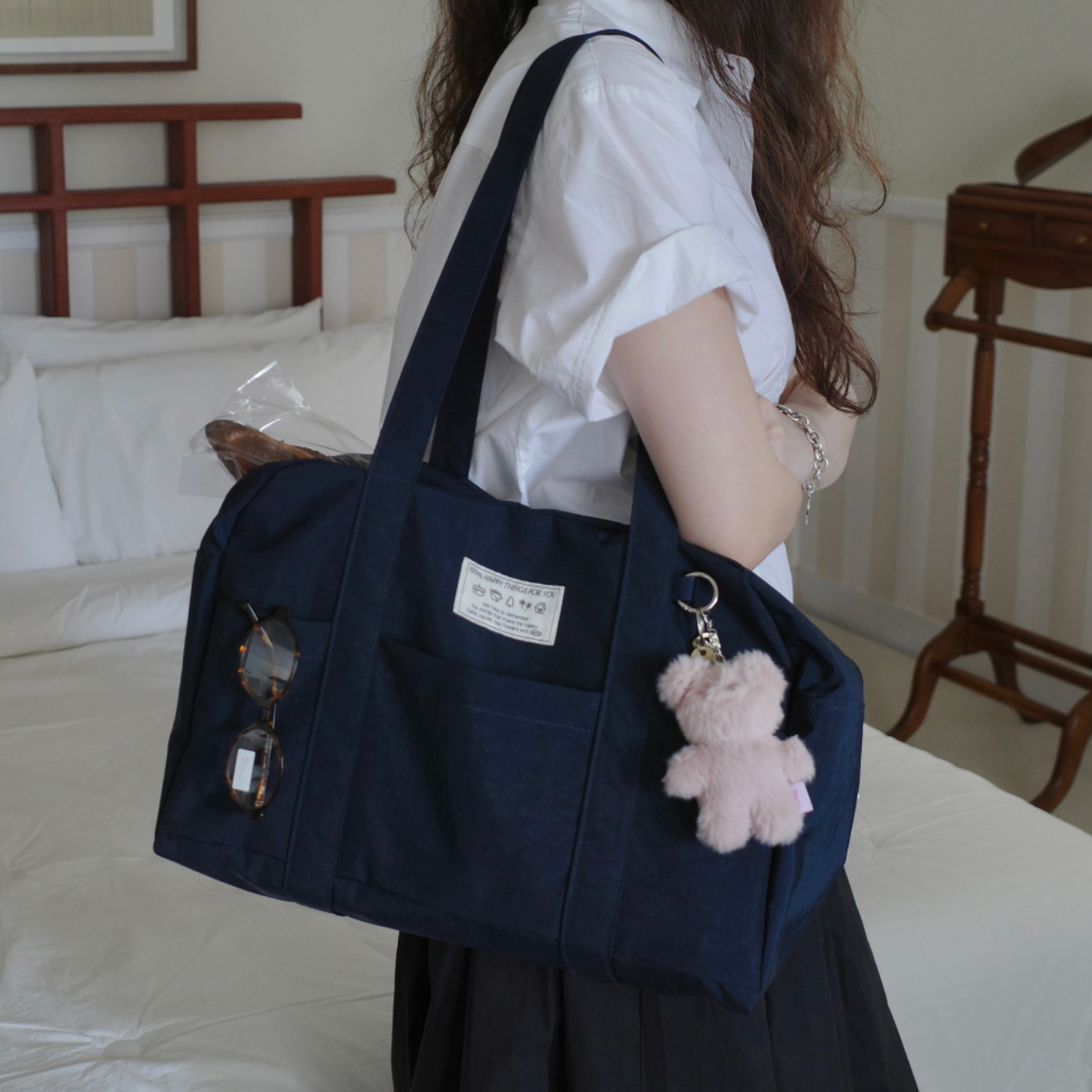 [OLIVET] Happy Things For You Boston Bag (Navy)