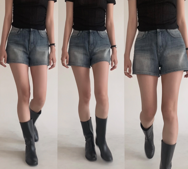 [SLOWAND] # SLOWMADE Earl Grey Vintage Washing Denim Shorts