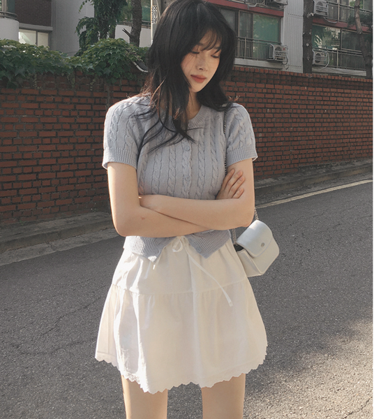 [SLOWAND] Cotton Lace Shirring Skirt