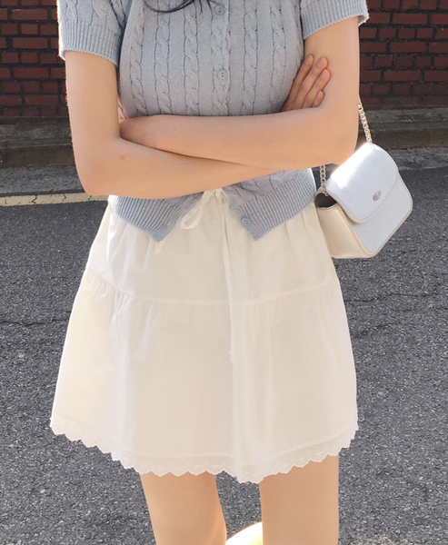[SLOWAND] Cotton Lace Shirring Skirt