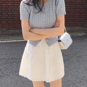 [SLOWAND] Cotton Lace Shirring Skirt