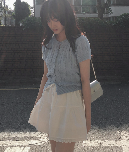 [SLOWAND] Cotton Lace Shirring Skirt