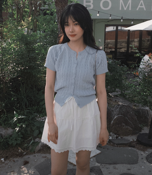 [SLOWAND] Cotton Lace Shirring Skirt