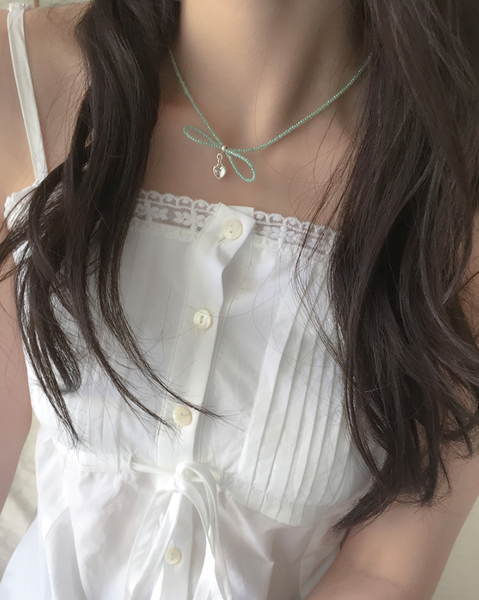 [moat] Ribbon Beads Necklace (Silver925)