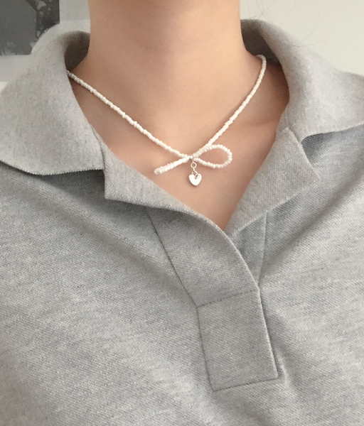 [moat] Ribbon Beads Necklace (Silver925)