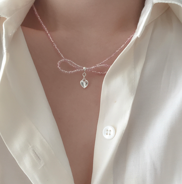 [moat] Ribbon Beads Necklace (Silver925)