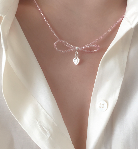 [moat] Ribbon Beads Necklace (Silver925)