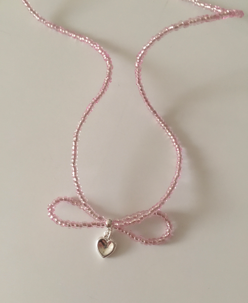 [moat] Ribbon Beads Necklace (Silver925)